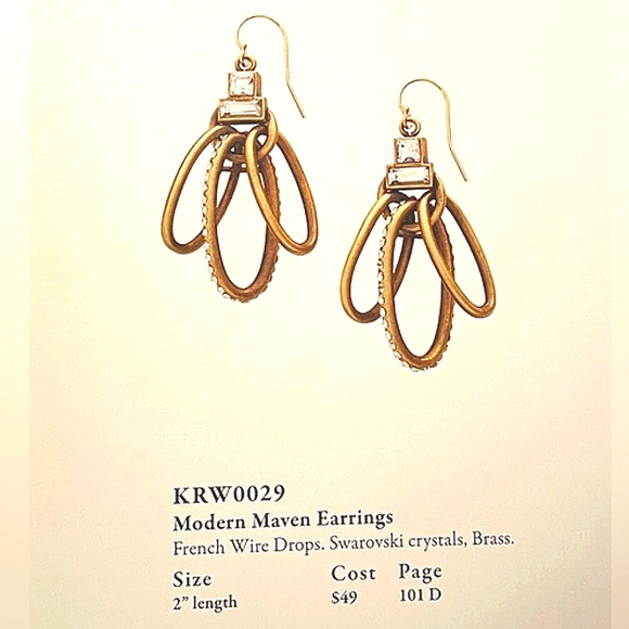 SILPADA Swarovski Crystals KR Modern Maven Brass 2" Drop Dangle Earrings - Picture 5 of 5